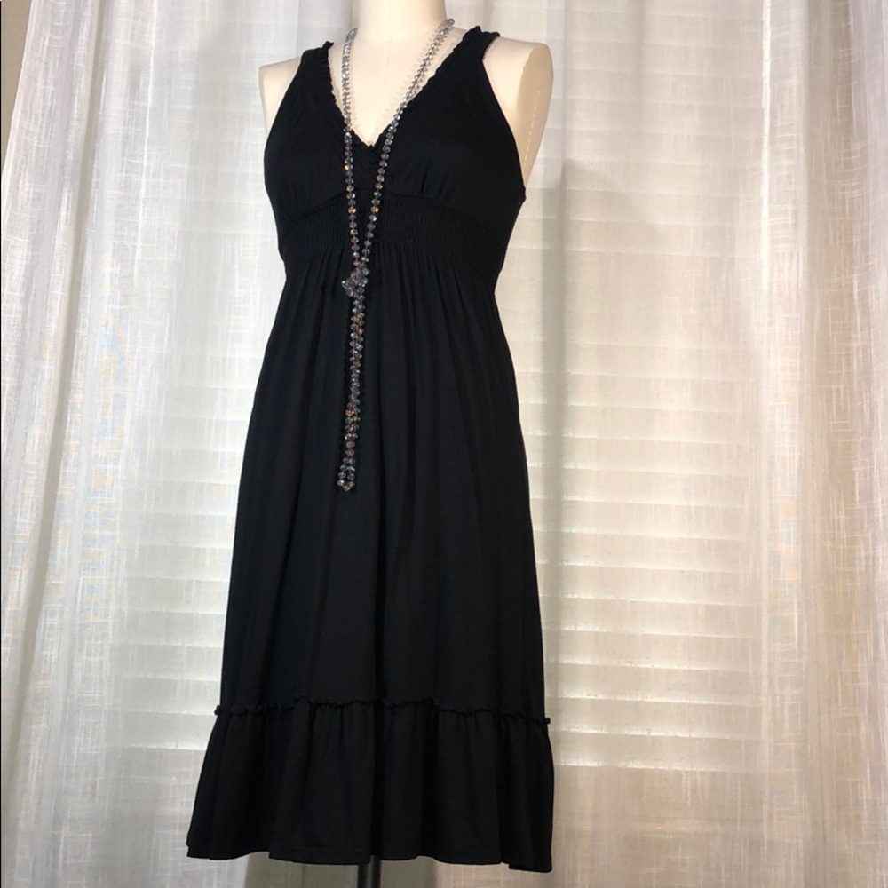 Fitted Black Cotton Mid Dress